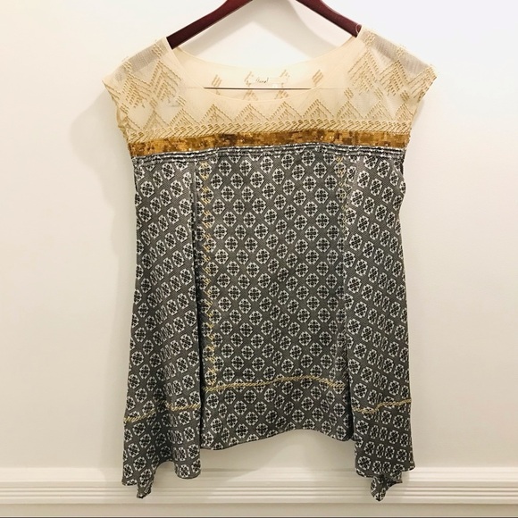 Anthropologie Floreat Gold Stream Sequin Tank small Swing Top sequins embroidery - Picture 2 of 13